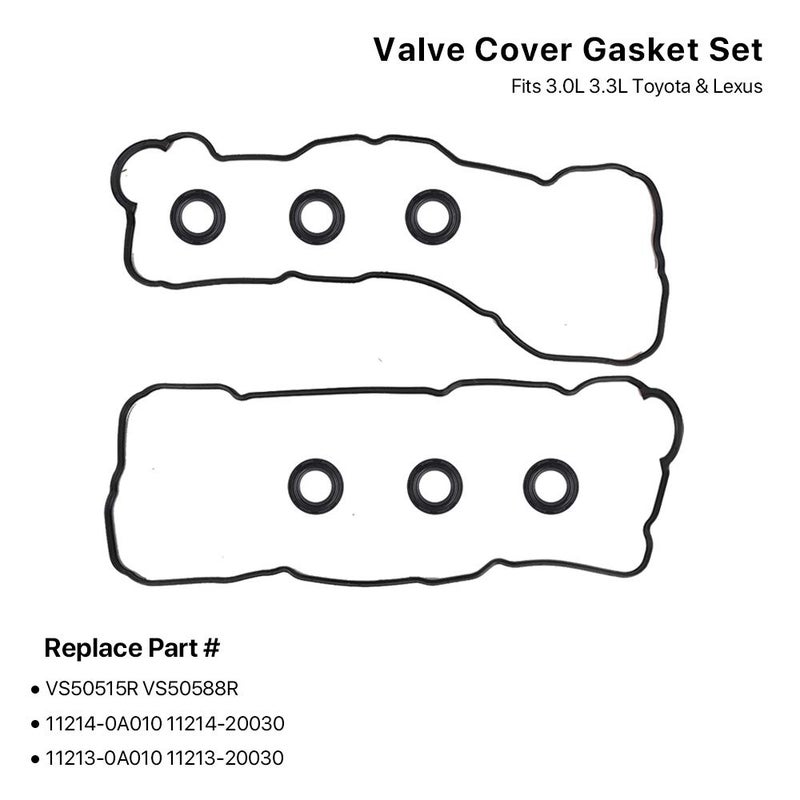 MNJWS Valve Cover Gasket Set - Compatible with 3.0L 3.3L Toyota Camry  Avalon  Sienna  Highlander  Solara  Lexus ES300  ES330  RX300  RX330  RX400h - Replace VS50588R  VS50515R  11214-0A010  11213-0A010 - Image 3